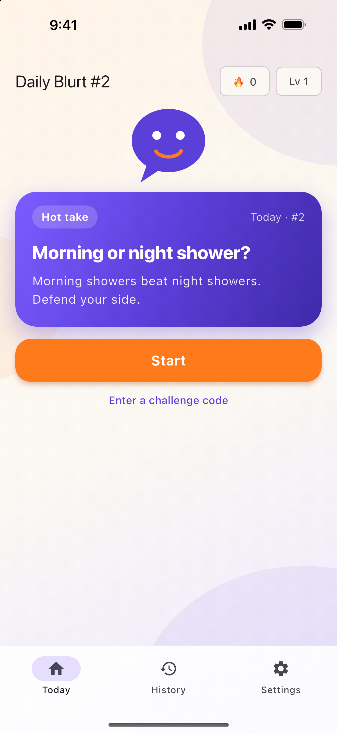Home screen with today's prompt