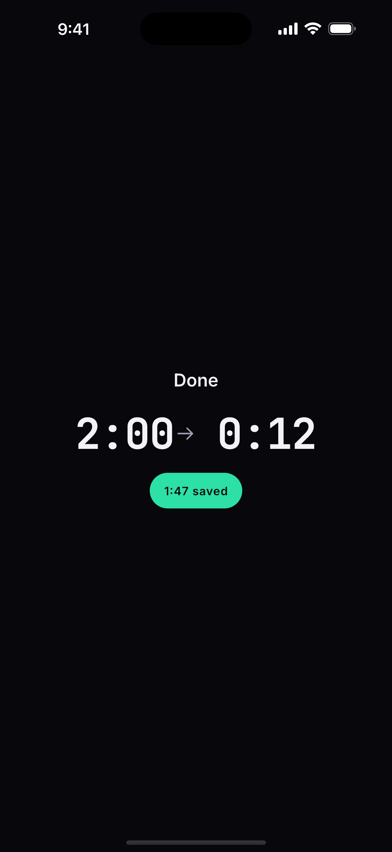 The completion reveal, showing how much time was saved.