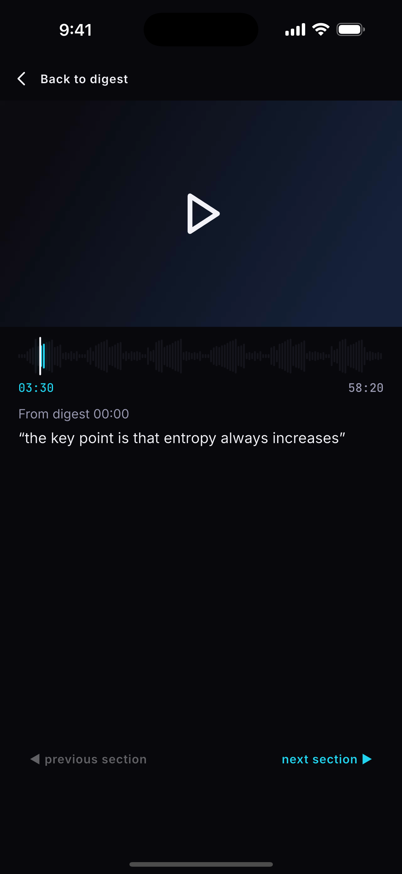 The original video open at the exact moment a kept section came from.