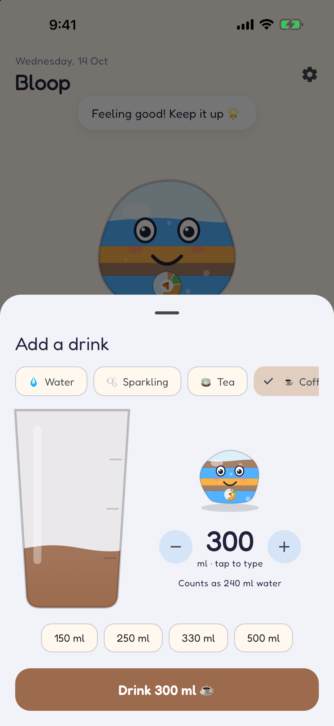 Adding a drink by dragging the glass
