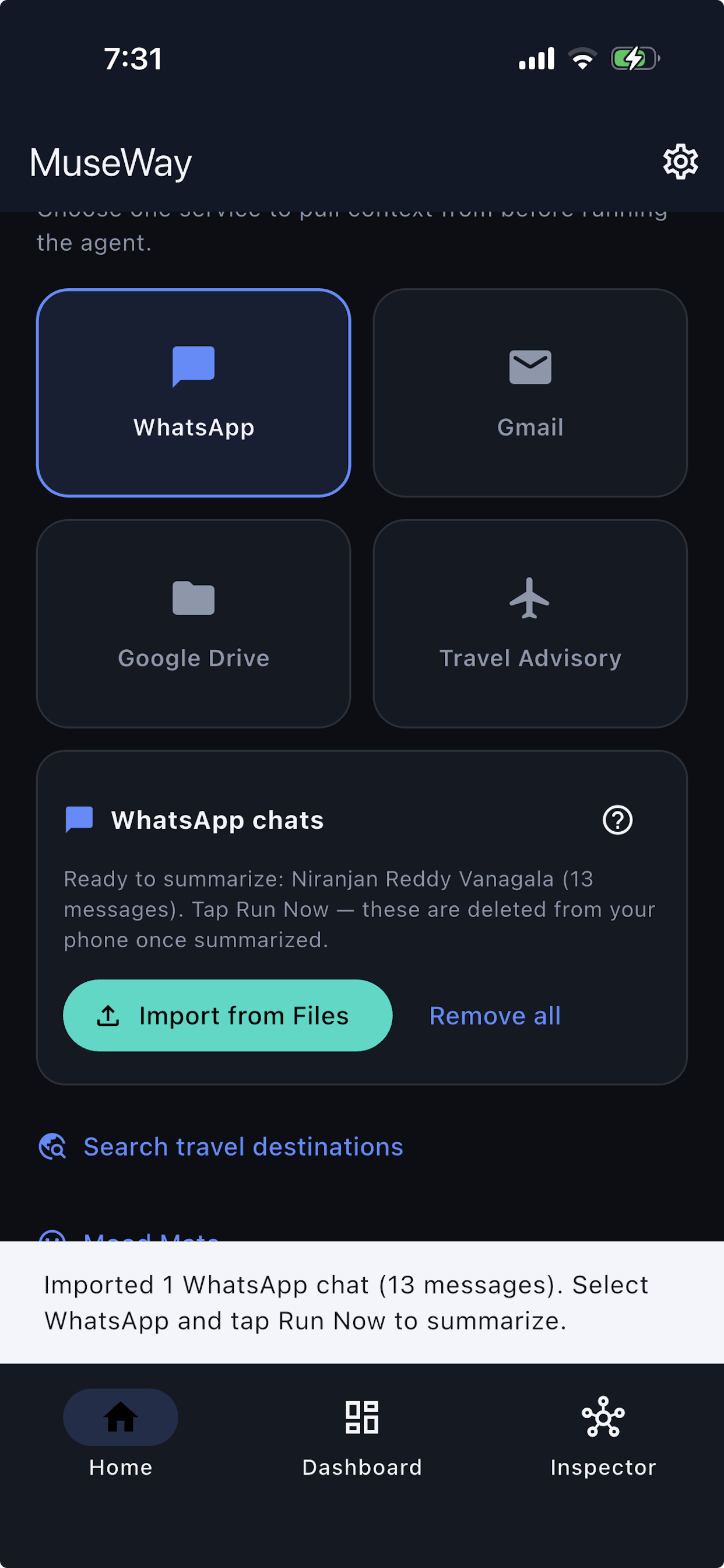 Settings and connected accounts